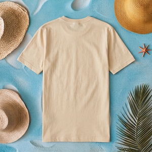 Camiseta de Algodón para Hombre, Cuello Redondo, Manga Corta, Color Beige, con Estampado de Letras Negras, Estilo Casual, Corte Regular - Product Image 4