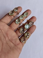Bague en laiton plaqué or avec pierre précieuse aigue-marine naturelle, taille ovale, cristal facetté, réglable, bijoux faits à la main, vente en gros