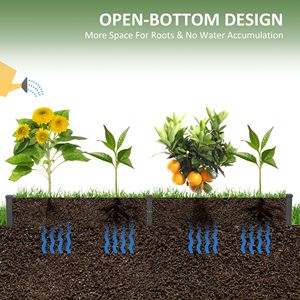 Fioriera Rialzata in Legno 244x61x25 cm con 2 Contenitori Grigi e Rivestimento in Tessuto Non Tessuto per Fiori e Piante da Patio - Product Image 5