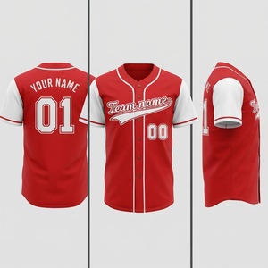 Camiseta de Béisbol Personalizada para Hombre, Roja y Blanca, Manga Corta, Cierre de Botones, Impresión del Nombre del Equipo, Tejido de Poliéster que Absorbe la Humedad - Product Image 2
