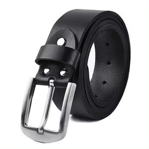 Cinturón Casual de Cuero Genuino para Hombre, Color Marrón Sólido, Piel de Vaca, Duradero, Ajustable, Hebilla de Calavera Plateada, 110 cm - Product Image 3