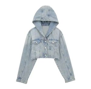 High Quality <b>Long</b> Sleeve <b>Denim</b> <b>Jackets</b> with Hood Waterproof Autumn Fashion Street Wear for Women - Product Image 1