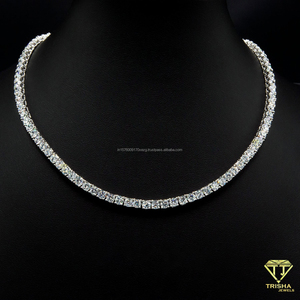 Collar de tenis de doble capa de plata de ley 925 con diamantes cultivados en laboratorio y diseño de cadena con piedras redondas, joyería llamativa para venta al por mayor - Product Image 3