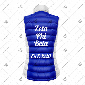 เสื้อกั๊กผู้หญิงแบบควิลท์ปักลายตามสั่งสำหรับชมรม Zeta Phi Beta ของกรีซ ขายส่ง เสื้อแจ็คเก็ตฤดูหนาวแบบไม่มีแขน - Product Image 2