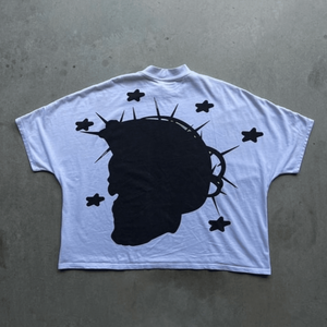 Camiseta Nostalgia Valley para Hombre, Blanca, con Bordado de Calavera y Estampado, Manga Corta, Corte Holgado, Estilo Hip Hop, Transpirable - Product Image 3
