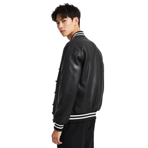 Chaqueta Varsity de Cuero para Hombre, Prenda Exterior de Moda Premium - Product Image 2