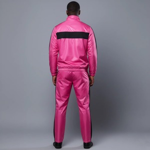 Chándal Rosa para Hombre, Largo, Color Sólido, Poliéster, Deportivo, con Bolsillos Laterales, Cierre de Cremallera, Cuello Alto - Product Image 6