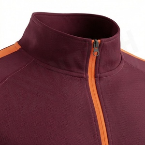 Ensemble de survêtement pour homme, couleur bordeaux, fermeture éclair intégrale, style sportif, avec accents orange, matière respirante en polyester et coton, idéal pour l'automne - Product Image 4