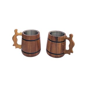 Ensemble de 2 mugs à bière en bois de noyer avec insert en acier inoxydable, fait main, cadeau premium pour homme - Product Image 4