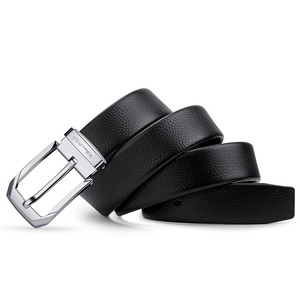 Genuine Leather Belt Black <b>Cow</b> Hide Formal Pin Buckle Steel Rectangular Durable Solid Pattern - Product Image 5
