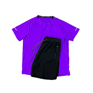 Conjunto Deportivo Informal de Secado Rápido para Hombre, Camiseta Verde Sólida, Pantalones Cortos Negros, Cuello Redondo, Manga Corta, Ropa Deportiva Transpirable para Verano - Product Image 2