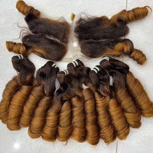 Extensions de cheveux humains vietnamiens vierges Remy, double trame, bouclés rebondissants Funmi, nuances orange, double densité, permanentés - Product Image 2