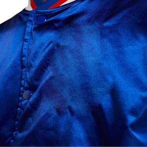 Chaqueta Bomber Azul Satinado para Hombre, Cortavientos, con Botones a Presión, Cuello Acanalado a Rayas, Chaqueta Deportiva, Ropa para Hombre, Servicio OEM/ODM - Product Image 4