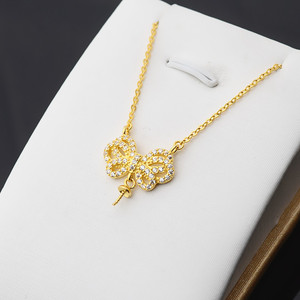 Collar con Colgante de Plata S925 para Mujer, Conjunto de Colgante de Lazo con Circonita Doble y Soporte para Collar de Perlas DIY 337 - Product Image 1