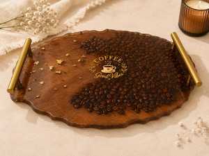 ถาดเสิร์ฟเรซิ่นเมล็ดกาแฟทำมือพร้อมหูจับสีทอง - Product Image 1