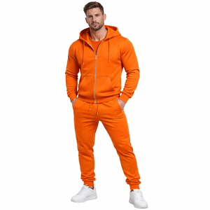 Conjunto Deportivo de Invierno para Hombre, Sudadera con Capucha de Forro Polar Naranja, Pantalones Deportivos, Ropa Deportiva para Gimnasio, Fitness y Entrenamiento, con Logotipo Personalizado - Product Image 4