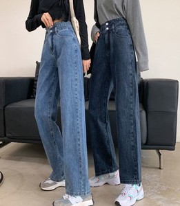 Wholesale Women's Mid Waist Straight Fit Streetwear Winter Striped Dark Denim Jeans Casual <b>Stretch</b> - Product Image 1