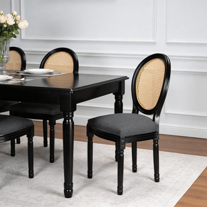 Set di 2 Sedie da Pranzo Imbottite in Stile Country Francese con Schienale in Rattan per Soggiorno, Cucina o Ristorante - Product Image 6