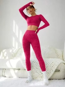 Conjunto de Yoga de 2 Piezas Reciclado de Alta Calidad Personalizado al por Mayor, Diseño Acanalado de Manga Larga con Estampado Frontal en la Cintura, Tallas Grandes para Mujer, para Gimnasio - Product Image 2