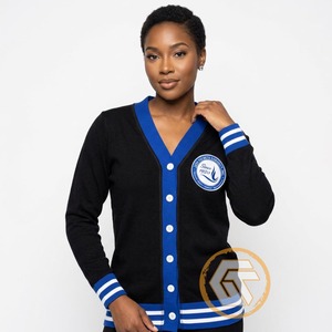Customized Zeta Phi Beta Acrylic Appliques Embroidered Winter Sorority Breathable Casual V-neck <b>Covered</b> <b>Button</b> Front Women - Product Image 2