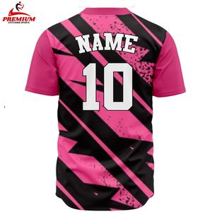 Camiseta de Softbol Sublimada, Transpirable, Corta, con Nombre del Equipo Bordado, Color Rosa Neón Degradado, Fabricada en Fábrica, Personalizada, Unisex, con Dos Botones - Product Image 3