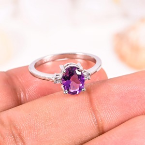 925 Sterling <b>Silver</b> Amethyst Oval Cut <b>Ring</b> Purple Gemstone Jewelry for Women Classic <b>Solitaire</b> Style Custom Wholesale Supply - Product Image 5