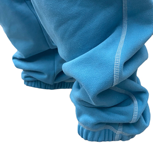Unisex Blue Hooded Tracksuit Solid Color Full Length Breathable Cotton Casual Wear Autumn Style Regular Fit With Logo Print - Product Image 4