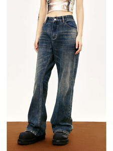 Vintage Style Straight Jeans for Men Women Niche Street Washed <b>Old</b> Bamboo Knot Vibe Mid Waist Breathable Casual Denim <b>Pants</b> - Product Image 2