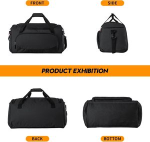 Sac de sport de grande capacité 600D avec bandoulière amovible, poche étanche, sac de voyage pour la gym, noir - Product Image 6