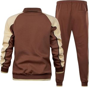 Survêtement d'hiver pour homme à capuche marron, manches longues, fermeture éclair, décontracté, respirant, séchage rapide, léger, taille élastique - Product Image 3