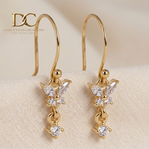 IGI Certified 9K Solid Yellow <b>Gold</b> Lab Grown Diamond Butterfly Dangle Hoop <b>Earrings</b> <b>Stud</b> for Women Elegant Designer Jewelry - Product Image 1