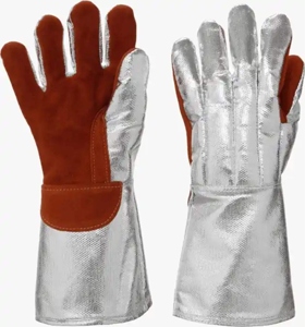 High Temperature Aluminized Cow Split Leather <b>Fire</b> Fighting Gloves Industrial Safety Heat Resistant Work Welders Long Gloves - Product Image 1