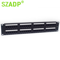Panel Patch 24/48 Port Cat6 19 1U 2U Manajemen Kabel Ethernet Panel Patch RJ45 Rangka Distribusi Modular untuk Switch Jaringan