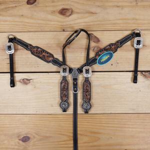 Ensemble de luxe têtière et collier de poitrail pour cheval de style western, en cuir de qualité supérieure avec strass, fait main, équipement d'équitation personnalisé - Product Image 6