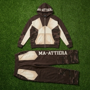 Conjunto de Sudadera con Capucha y Pantalones de Chándal para Hombre, Color Marrón Crema, Camuflaje, Cierre de Cremallera, Corte Holgado, Estilo Urbano, Personalizado, OEM, ODM, Venta al Por Mayor - Product Image 6