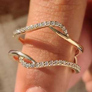 <b>Wrap</b> Guard Enhancer Pave Set Trendy Anniversary Wedding Band Split Shank Bypass Round Cut Moissanite Engagement Ring Gift Party - Product Image 2