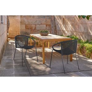 Ensemble de 2 chaises de salle à manger empilables, intérieur/extérieur, en acier, avec corde noire - Product Image 1