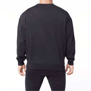 Sweat-shirt à col rond en coton noir pour homme, coupe classique, couleur unie, manches longues avec poche avant, vêtement d'automne - Product Image 2