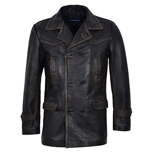 Custom 100% <b>Mens</b> Genuine Napa Leather <b>Pea</b> <b>Coat</b> Double Breasted <b>Coat</b> Classic Lapel Collar Soft Real Leather Dr-Who German <b>Coat</b> - Product Image 1