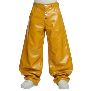 high-waisted casual pants loose stretch wide-leg Y2K Sliver <b>PU</b> leather pants for men - Product Image 3