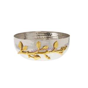 Elegante Tazón Decorativo para Servir Ensaladas, Dorado con Diseño de Vid y Plata Martillada, Ideal para Regalo - Product Image 6