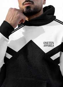 ONETEN APPARELS Conjunto Deportivo con Capucha para Hombre en Blanco y Negro, Pantalones Deportivos Largos 100% Algodón - Product Image 6