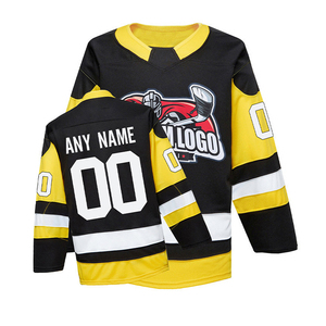 Custom Ice Hockey Jersey Black Yellow Sublimated Print Moisture Wicking Full Sleeve Unisex Adult Apparel - Product Image 1