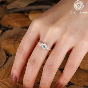 Charm Jewells Moissanite <b>Eternity</b> Band Engagement <b>Ring</b> 925 <b>Silver</b> Gold Plated Prong Setting Cushion Cut Women's Classic IGI - Product Image 6