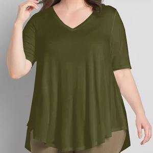 Talla grande, algodón/fibra de bambú calidad logotipo personalizado Color sólido en blanco mujer cuello en V camiseta manga corta Camiseta para mujer - Product Image 1