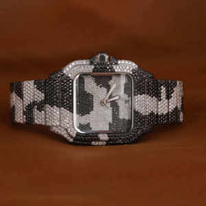 Luxurious Men's Moissanite <b>Watch</b> Iced Camouflage Pattern 41mm Square Black White <b>Diamond</b> Wristwatch 22mm Stainless Steel Analog - Product Image 1