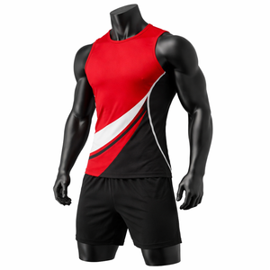 Conjunto Deportivo Unisex Rojo/Negro, Chaleco sin Mangas y Pantalones Cortos con Cordón, Franja Blanca, Secado Rápido, Impresión Digital, Nombre y Número Personalizables - Product Image 3
