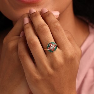 Anillo de Plata de Ley 925 Chapado en Oro con Esmalte Floral y Diamante Natural para Mujer |   Anillo de Flores Hecho a Mano, Joyería Fina, Regalo - Product Image 2