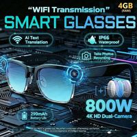 Nouvelles lunettes intelligentes IA avec caméra HD 4K 8MP, vidéo 1080P, traduction en plus de 100 langues, Wi-Fi, appels Bluetooth, musique, pour hommes et femmes