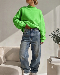 Everyday Street Style Women's Oversized Mockneck Sweatshirt Premium Cotton <b>Long</b> <b>Sleeve</b> Fashion <b>Top</b> - Product Image 1
